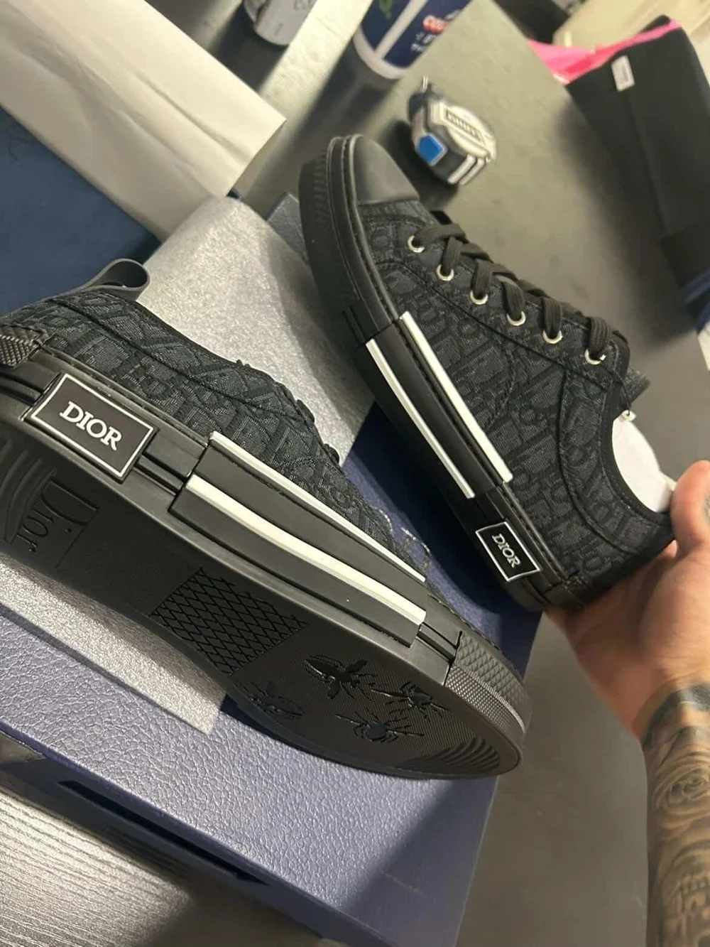 Dior Black Low-Top Logo Canvas Sneakers Size 9.5 (43) - Picture 2 of 5